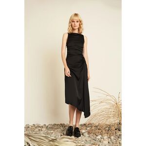 Luxely Finch Crepe Back Stretch Satin Dress Black‎ Size 6 NWOT